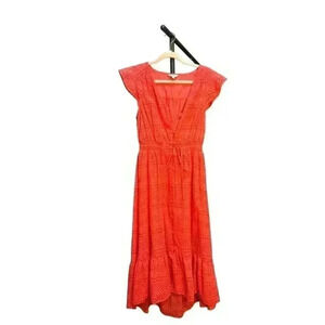 Lucky Brand Coral Eyelet Midi Hi Low Dress in Size S/P, Pre-Owned.
